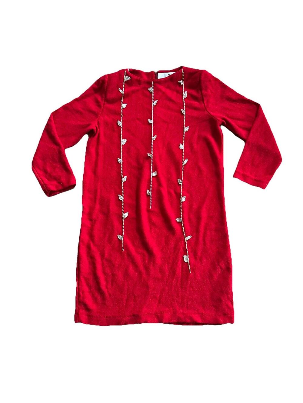 Steve Fabrikant Signature IF Sweater Dress Red Silver Beads Wool Blend Sz Med